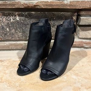 Vince Black Leather Peep Toe Wedge Heel